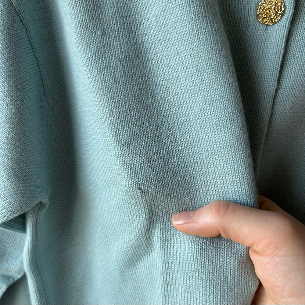 Vintage Harrods By Barrie 100% Merino Wool Made In Scotland Cardigan Egg Blue XL